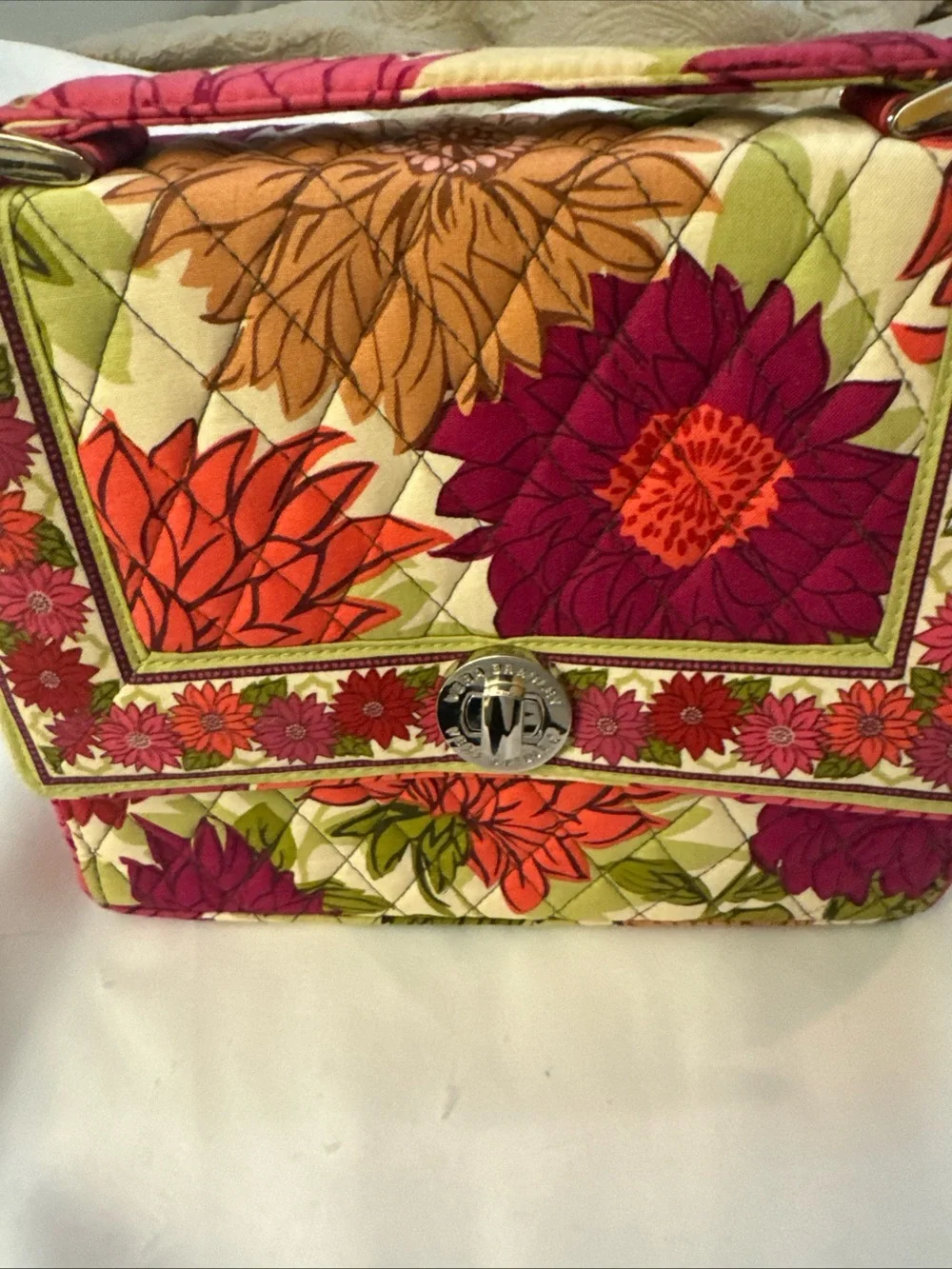 Vera Bradley Floral Quilted Crossbody in Pink, Orange and Green
